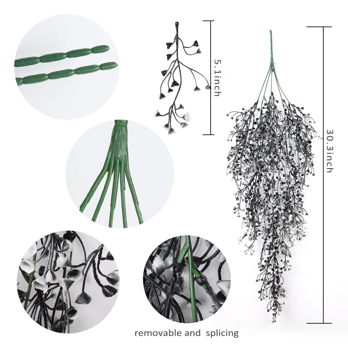 RECUTMS Artificial Hanging Plants 4 Pcs Fake Ferns Artificial Plants Large Faux Hanging Plant Wall Plants Fake Ivy Room Home Garden Wedding Halloween Party Indoor Outdoor Decor(Black White)