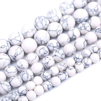 32PCS 12MM White Howlite Turquoises Round Loose Beads Natural Gemstone Beads for Jewelry Making DIY Bracelet Necklace 15"