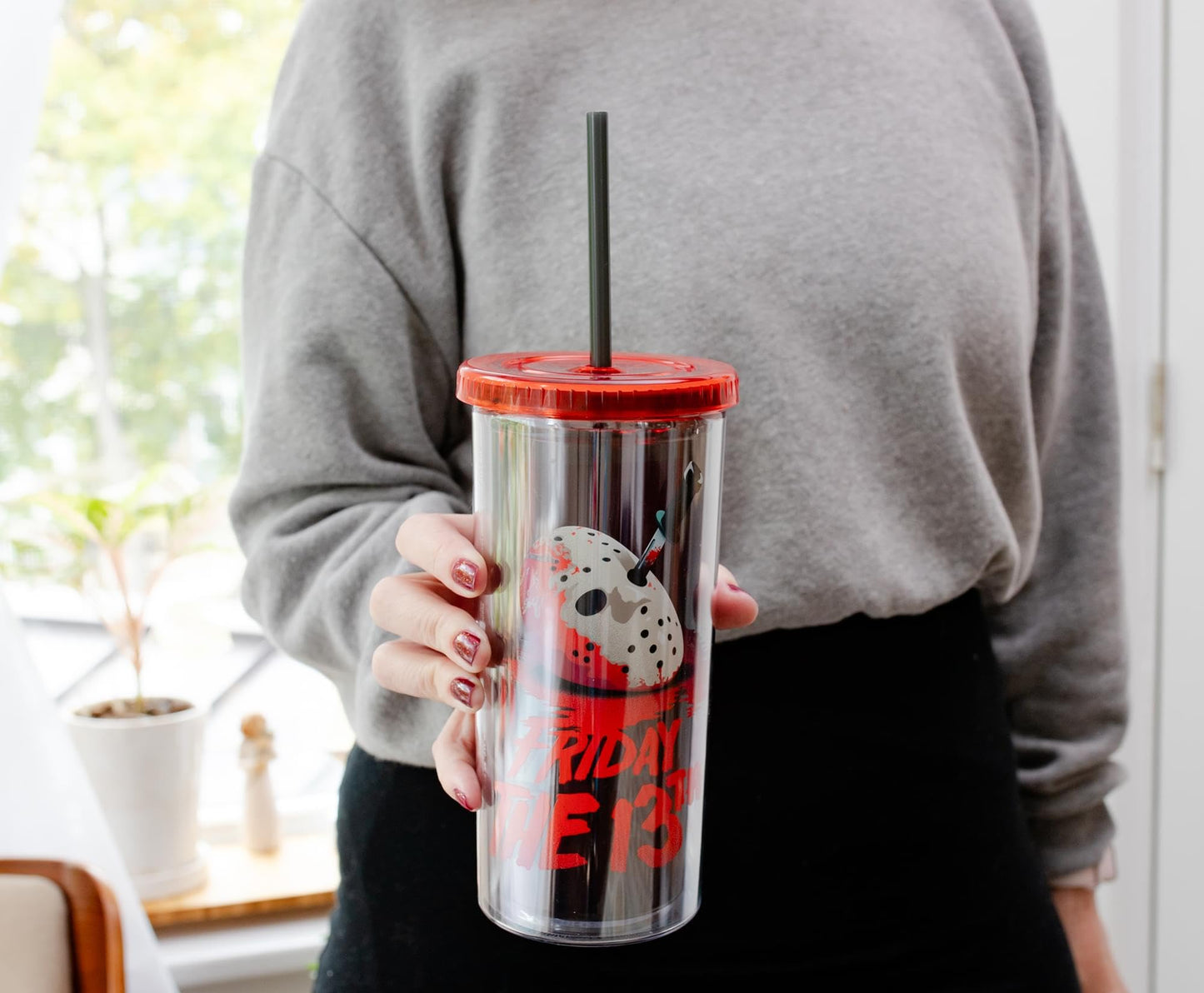 Friday The 13th: The Final Chapter Plastic Cold Cup With Leak-Resistant Lid and Reusable Straw | Travel Tumbler For Drinks, Beverages | Holds 20 Ounces
