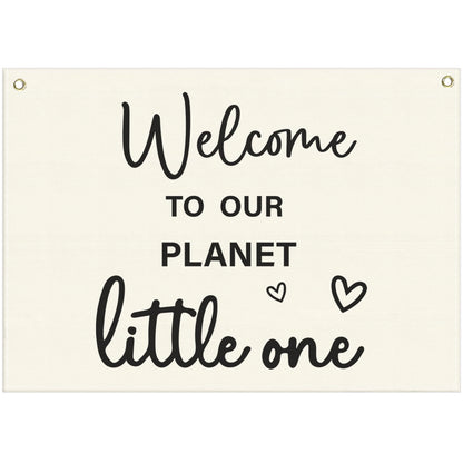 Welcome to Our Planet Rectangular Banner-Flag Sign for Nursery Playroom Kindergarten Bedroom Wall Decor,Baptism Baby Shower Birthday Christmas Gift for Baby Girl Boy Kids-28.5"L×20"W