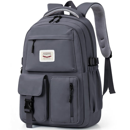 FIORETTO School Backpack for Teen Girls & Women with Compartment, Lightweight School Bag Bookbag with Multiple Pockets, Ideal for Middle High School, College, Travel, Dark Grey 25L