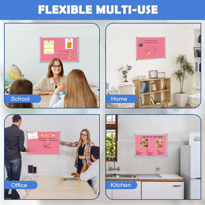 WALGLASS Magnetic Whiteboard 24"x18" Dry Erase White Board for Walls with Pen Tray, Aluminium Frame and Dry-Wipe Writing Surface for Drawing, Home, and Office (Pink)