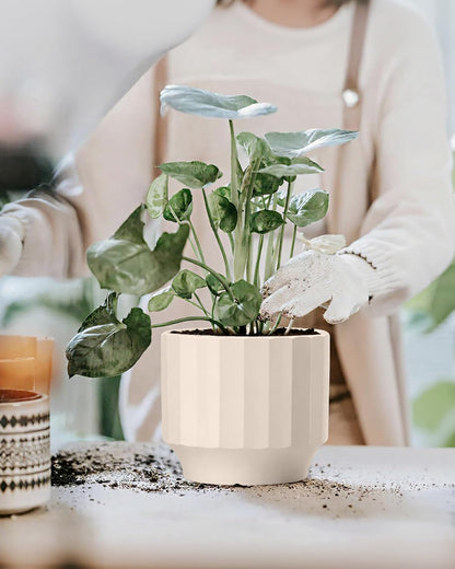 OXART Ceramic Plant Pot, 7.6+6.2+5 inch Planter with Drainage Hole, Set of 3 Modern Plant Pots for Intdoor/Outdoor, Home Garden Flower Pots for Plants Cacti, Succulents, Snakes, and Pothos, Yellow