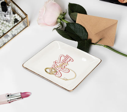 WODMIS Howdy Cowgirl Western Ceramic Jewelry Tray Dish, Red Cowgirls Jewelry Plate Dish, Preppy Howdy Sign Ceramic Ring Trinket Dish, Birthday Gift For Women Cowgirls Jewelry Trays