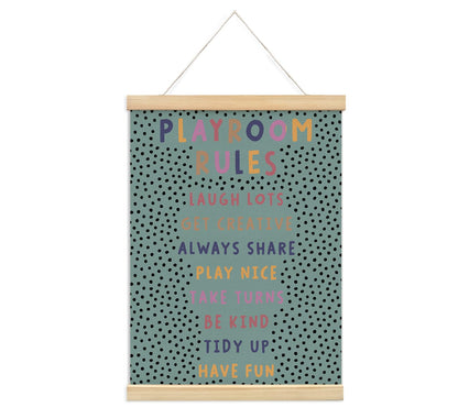 Playroom Kids Tollder Room Wall Decor, Play Room Rules Wall Decor for Kids Play Game Room Bedroom Nursery Home School Playroom Essentials, Canvas Hanging Banner Wood Poster Frameds(blue)