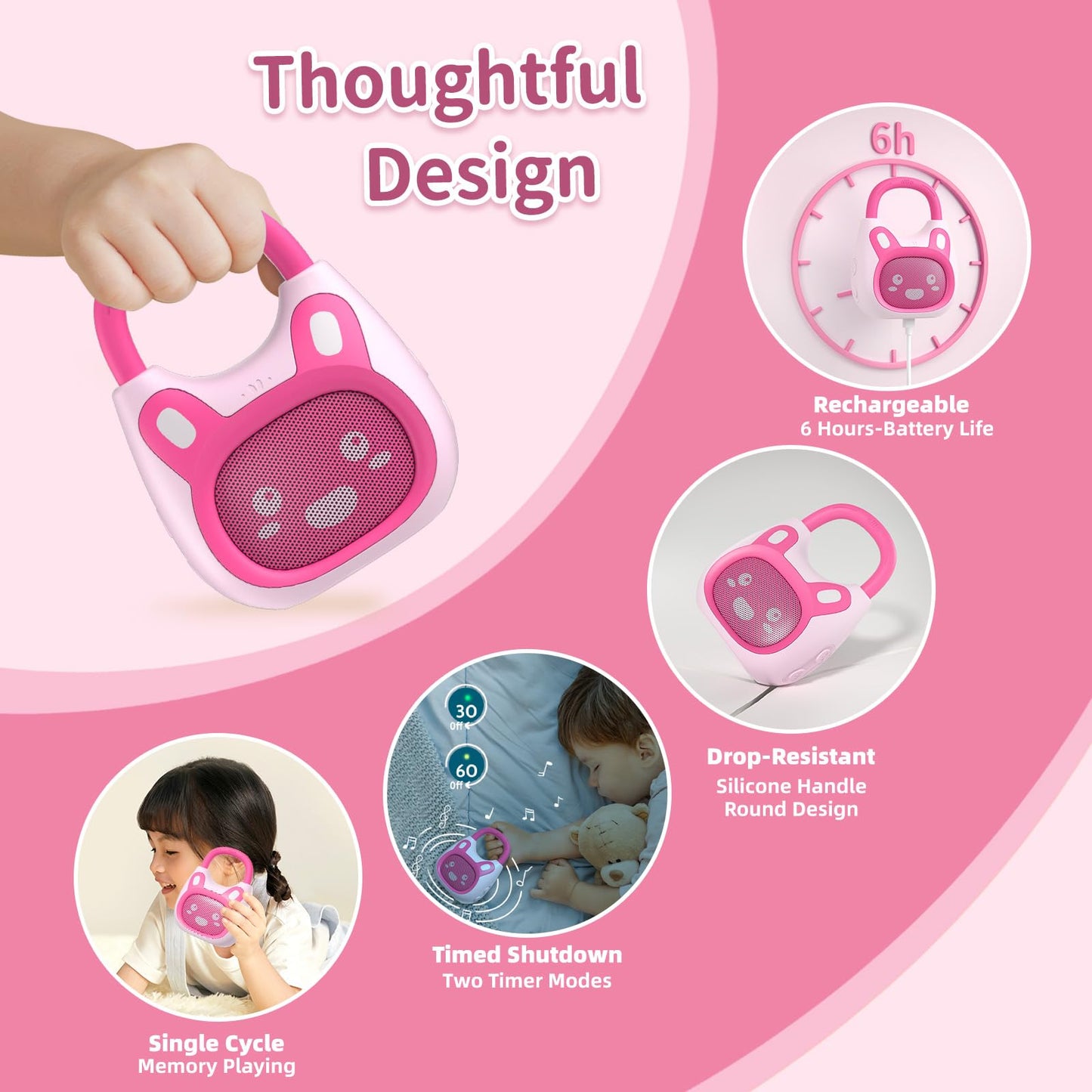 alilo Pocket Bunny Portable Kids Music Player, Musical Toys for Toddlers, Preloaded 120+ Stories/Music/Lullabies/White Noise, Toddler Gift for Girls (with Strap and Ring)