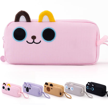 CICIMELON Cartoon Pencil Case, Large Capacity Pen Pouch with Embroidered Animal Design, School Supplies Bag for Kids, Teens, Students (Pink Kitty)