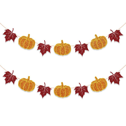 Tinbax Fall Decorations Home Thanksgiving decor - Pumpkin and Maple Leaves Sign Fall Autumn Harvest Garland Hanging Bunting Banner(Pre-Strung)