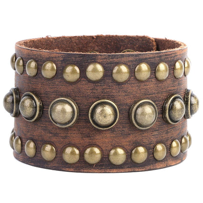 STWTR Men's leather wide waistband Wrist Cuff Bracelet Fashion Bracelet simple coffee adjustable