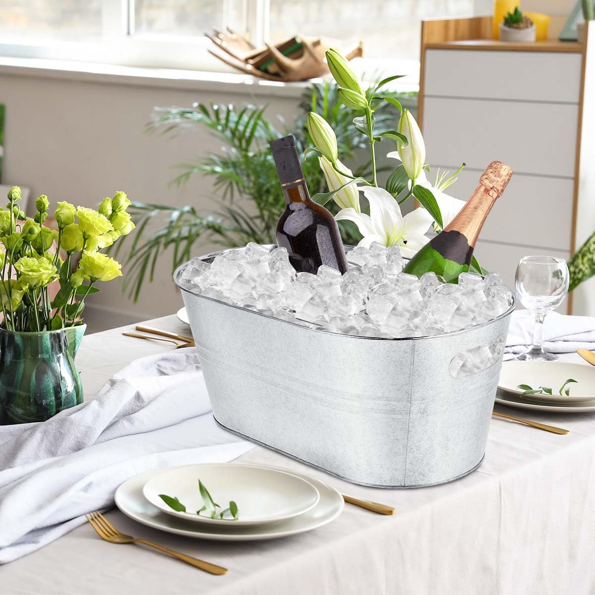 OBTANIM 4 Pack 4 Gallon Galvanized Ice Buckets Metal Champagne Drink Cooler Storage Ice Tub with Handles for Beer Cocktails Wine Beverage Home Parties Bar Cooling Supplies