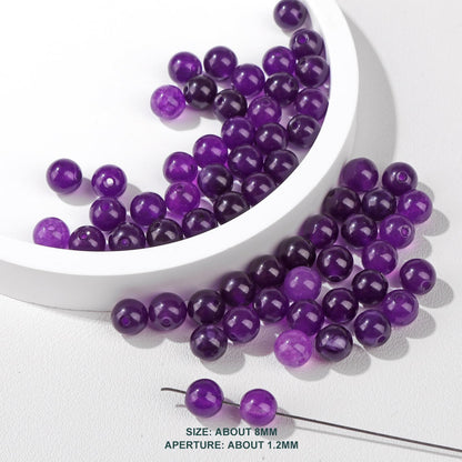 Risyfjew 100PCS 8mm Natural Amethyst Beads Gemstone Round Loose Beads for Jewelry Making Chakra Crystal Stone Beads for Bracelets Necklace Earrings Making Supplies (100pcs/Strand)