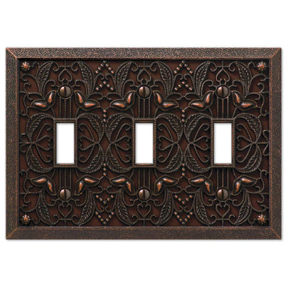 Amerelle 65TTTDB Filigree Wallplate, 3 Toggle, Cast Metal, Aged Bronze, 1-Pack