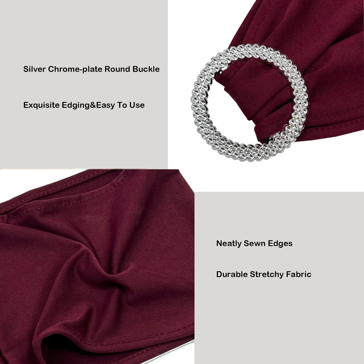 Maiangel Spandex Chair Sashes Bands, Burgundy, 50PCS