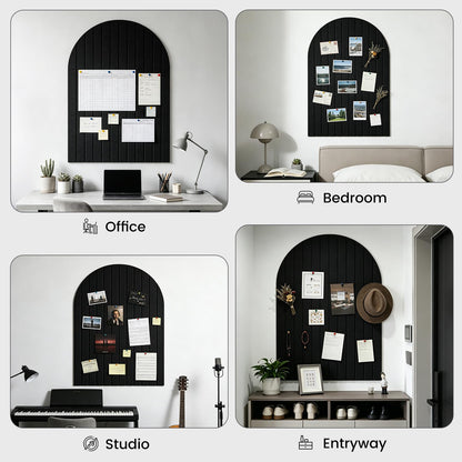 Sawnfay Arched Felt Bulletin Board(Black), 35"x24" Large Wall Decor, 6 Pcs Self-Adhesive Tiles with Push Pins, Felt Cork Board Alternative for Home Office Classroom