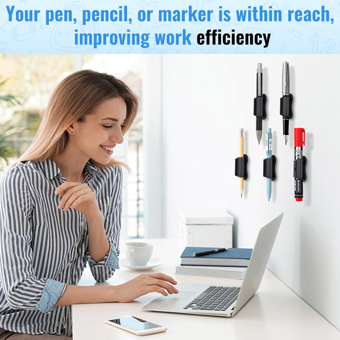 VZZNN Adhesive Pencil Holders for Desk, 40 PCS Silicone Pencil Holder for Desk,Marker Holder, Adhesive Pen Holder for Classroom Clipboard Attachment, for School Office Accessories,Teacher Supplies