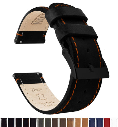 BARTON WATCH BANDS 18mm Black/Orange Stitching Quick Release Leather Black Buckle Watch Band Strap