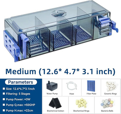 Multi Layer Aquarium Fish Tank Filter with Waterfall Oxygenation Suitable for 20-30 Gallon Fish Tanks, Flexible Mounting, Dust & Splash Protection
