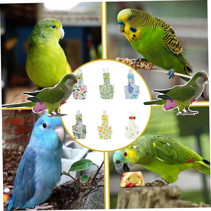 6-Piece Bird Diaper Set for Parrots, Reusable Protective Flight Suits with Waterproof Inner Layer, Washable Urine Wet Suit for Cockatiel, Parakeet, Budgie, and Small Birds (L)