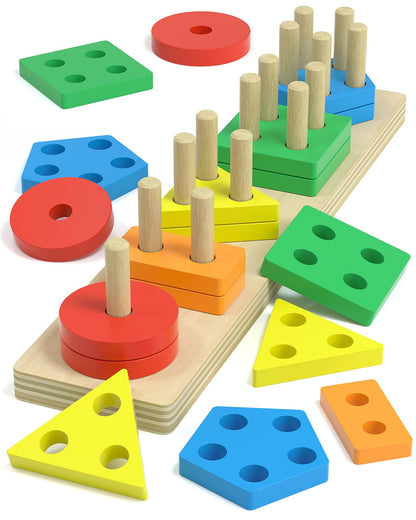 kecristv Montessori Toys for 1 2 Year Old Girl and Boy Birthday Gifts, Shape Sorter Wooden Toys for Toddlers Age 1-3 2-4, Learning Educational Sensory Stacking Toy Toddler Puzzles