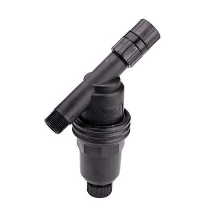 Raindrip R605DT "Y" Filter, 3/4-Inch MPT X 3/4-Inch MPT, for Drip Irrigation Systems, Connect to Pipe such as Sprinkler Riser, Removable Filter, Black