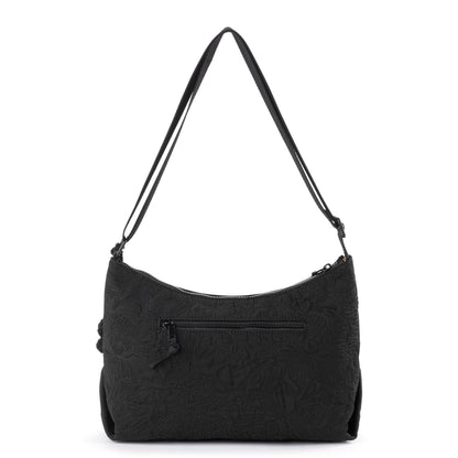 Sakroots Banyan Hobo – Shoulder bag with Zipper Closure, Back Zipper Pocket, detachable key dangle. Lightweight Travel, Work, or Everyday Hobo for Women - Black Flower Blossom Quilt