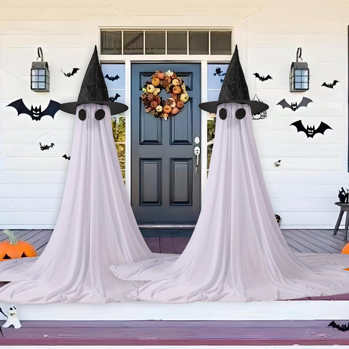 2Packs Halloween Decorations Outdoor,Halloweens Party Decoration Indoor,Spooky Ghost with Remote Control String Lights,Halloween-Ghost Lights for Porches Yards Gardens Lawn (Ghost Eyes)