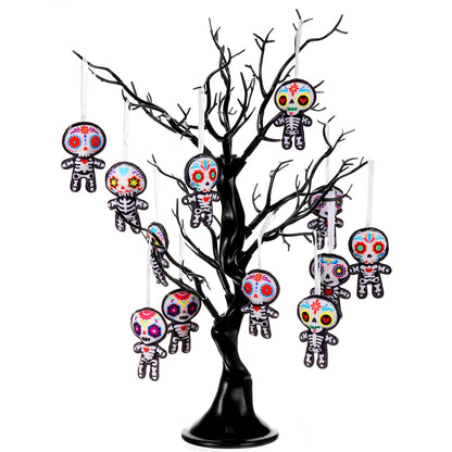 Remagr 12 Pcs Dia De Los Muertos Felt Ornaments, Mexcian Skeleton Halloween Ornaments for Day of The Dead Themed Party School Bags Indoor Outdoor Tree Hanging Decorations (Skull)