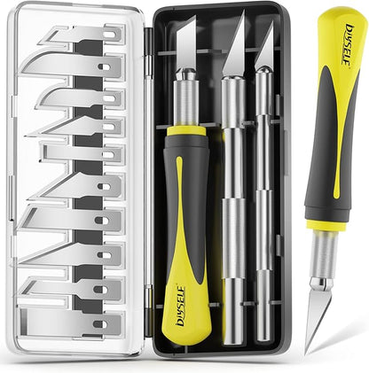 DIYSELF 16-Piece Craft Knife Set, Exacto Knife Set for Crafting, Wood Carving Tools, Valentines Day Gifts for Her Him Women Men Adults, 3 Hobby Precision Exactly Art Knife with 10 Exacto Knife Blades