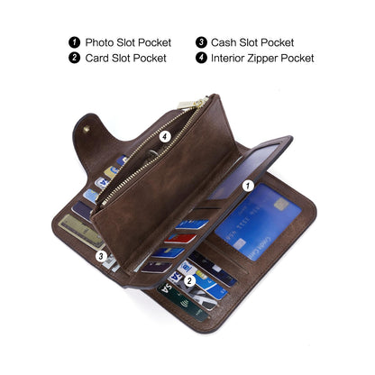 CLUCI Women Wallet Leather RFID Blocking Designer Trifold Card Holder Ladies Clutch with ID Window Oil wax Two-toned Coffee