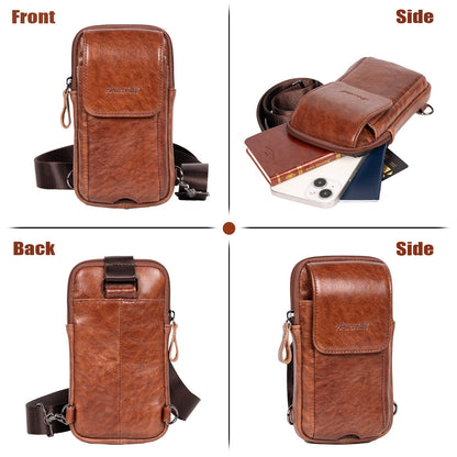 Ariscobull - Small Crossbody Bag for Men Women - Genuine Leather Mini Sling Bag with Charging Port - Travel Hiking Phone Daypack Cross Body Shoulder Bags (Coffe)