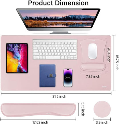 MOSISO Keyboard Mouse Pad Set, Large Gaming Mousepad&Keyboard Wrist Rest&Mouse Wrist Rest&Coaster, Ergonomic Non-Slip Mousepad&Easy Typing Cushion with Memory Foam for Home Office, Pink