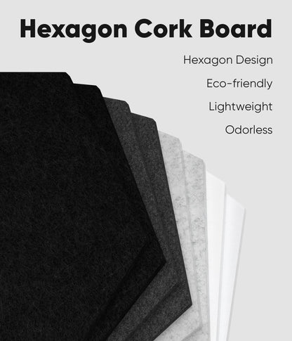 Toptople 12 Inch Large Hexagon Cork Board for Walls, 8 Pack Felt Bulletin Board Tiles, Pin Board with Push Pins for Office Photo and Note, Gradual Gray