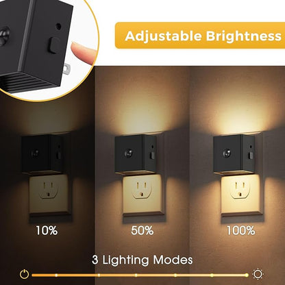 L LOHAS LED Motion Sensor Night Light,[4-Pack] Plug in Night Light with Dusk to Dawn Sensor,Brightness Adjustable,3000K Soft White Nightlight for Bathroom Hallway Kitchen