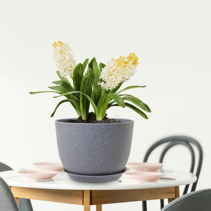 Meowell Plant Pots 12 inch, Plastic Planters with Drainage Holes and Saucers, Large Flower Pots for Indoor Outdoor Plants, Modern Decorative Pots for Garden House Plants, Speckled Grey