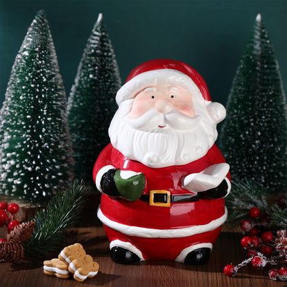 Nuogo Christmas Cookie Jar Ceramic Santa Snowman with Lids Ceramic Food Storage Container Jar for Christmas Cookies, Candy, Holiday Treats Xmas Gift Decorations (Chic Santa)
