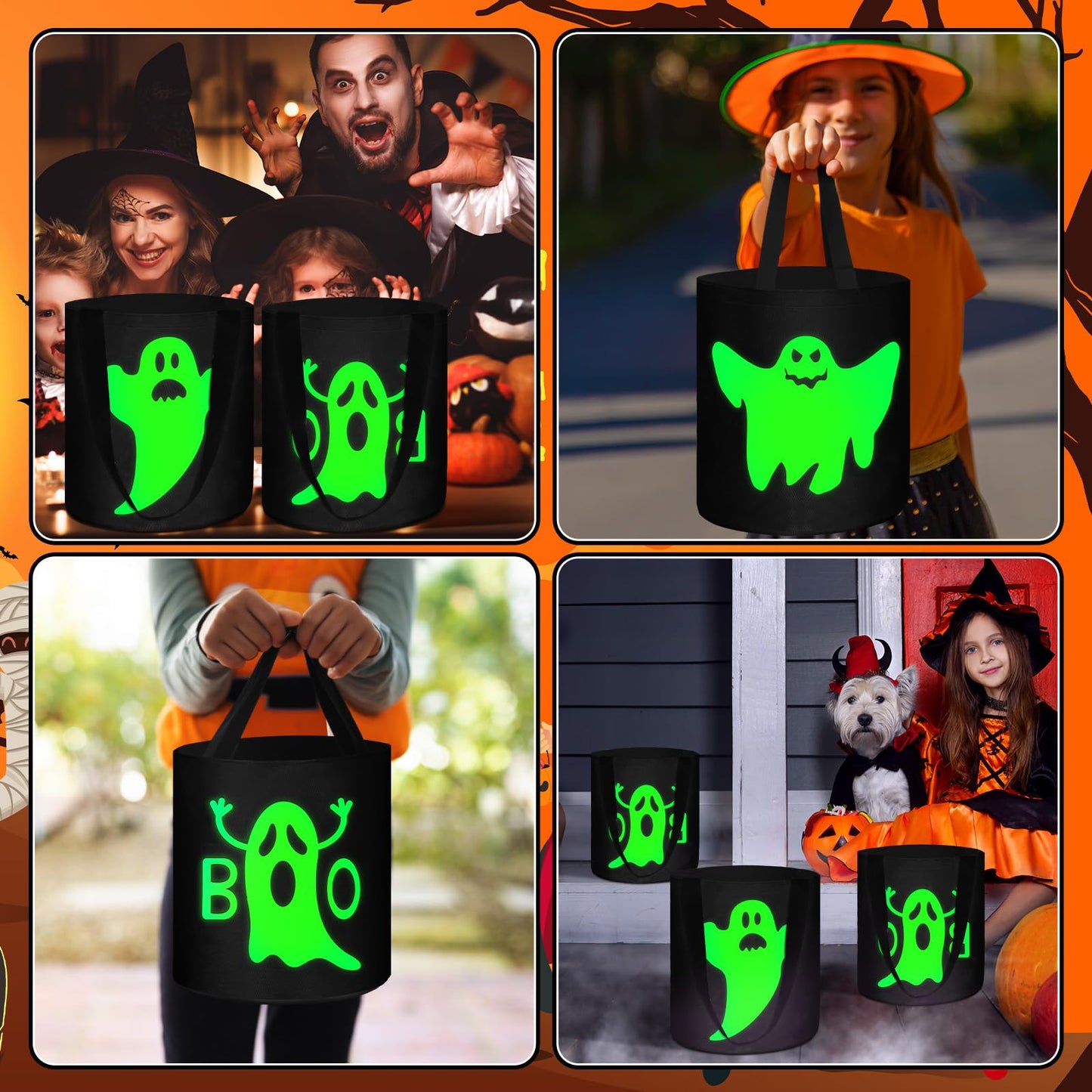 Hosuly 3 Pcs Halloween Buckets Glow in The Dark Candy Trick or Treat Bags Multipurpose Reusable Goody Light up Buckets for Kids Halloween Supplies Favors(Novel Style)