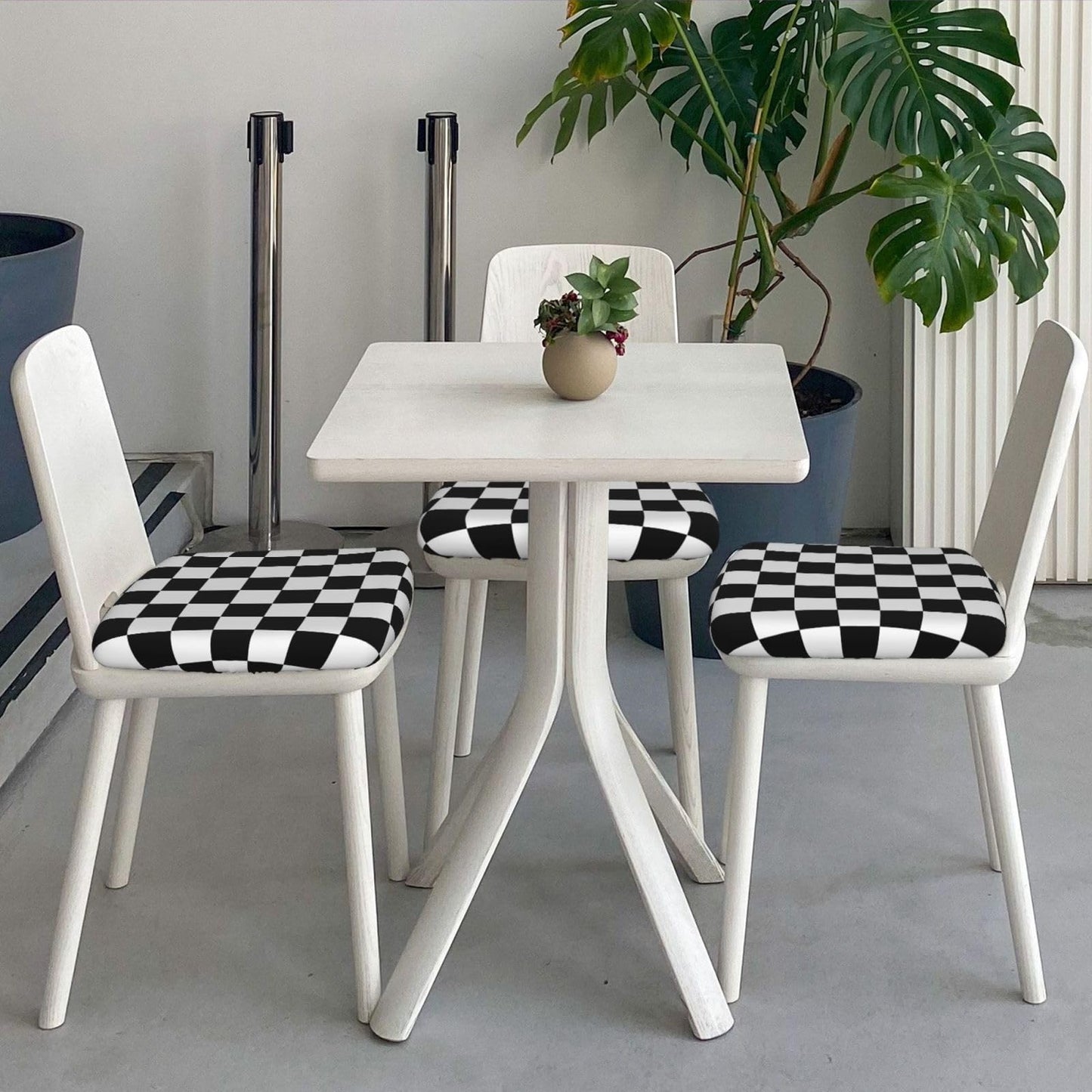 Yakelo Seat Covers for Dining Room Black and White Checkered Chair Seat Slipcovers Kitchen Chair Covers Removable Washable Stretch Dining Chair Covers 4 Pcs