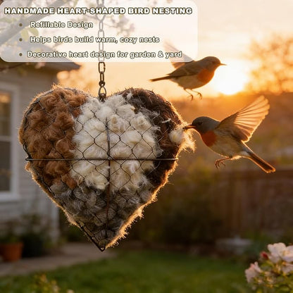Handmade Alpaca Fiber Bird Nesting Heart, Alpaca Bird Nesting Material, Refillable Birds Haven, Winter Fowl Gifts Animal Hummingbirds Lovers Home Garden Yard