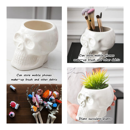 Tanvecle Skull Planter Pots, Skeleton Vase for Succulent, Flowers, Gothic Centerpiece for Table, Punk Home Decor and Accessories, Halloween and Day of The Dead Decorations - White