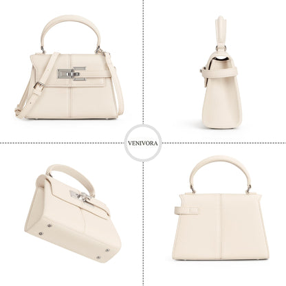 Women's Top Handle Handbag Vegan Leather Crossbody Bag,WHITE,SMALL