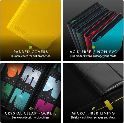 Vault X 4 Pocket Zip Binder, 160 Cards, Exo-Tec Material, 20 Side-Loading Pages (Yellow)