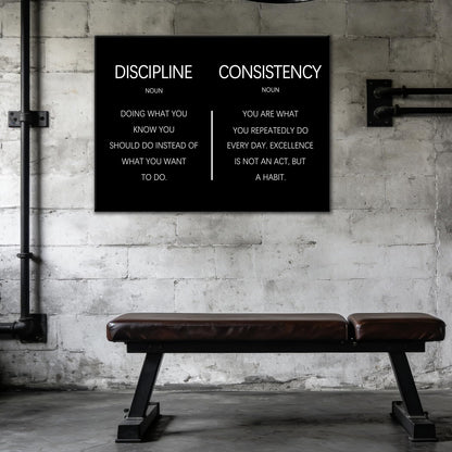 Consistency Discipline Inspirational Office Poster Wall Decor Motivational Wall Art Quote Picture Inspiring Canvas Painting Prints for Modern Bedroom Workplace Gym Ready to Hang [24''W x 18''H]