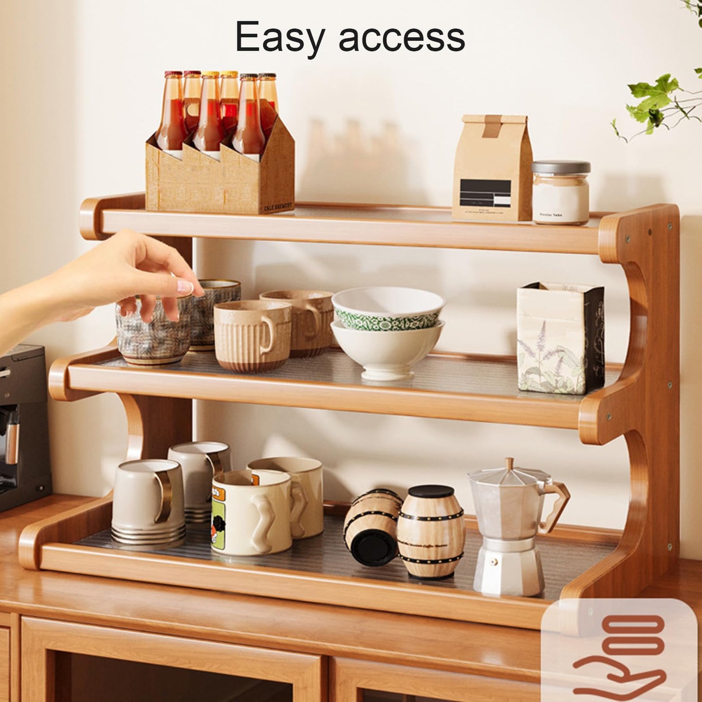 Wynfelo 3-Tier Wooden Mug Holder Countertop, Coffee Cup Holder Mug Display Coffee Mug Organizer Mug Rack for Coffee Station Organizer Mug Shelf for Cabinet for Kitchen, Home,Natural