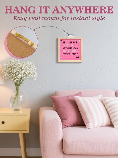 Changeable Felt Letter Board with LED Lights - 10''×10" Message Custom Signs & Wood Stand & 450 Letters, Poster Board for Baby/Pregnancy Announcement/Classroom Wall Decor Gifts, Pink