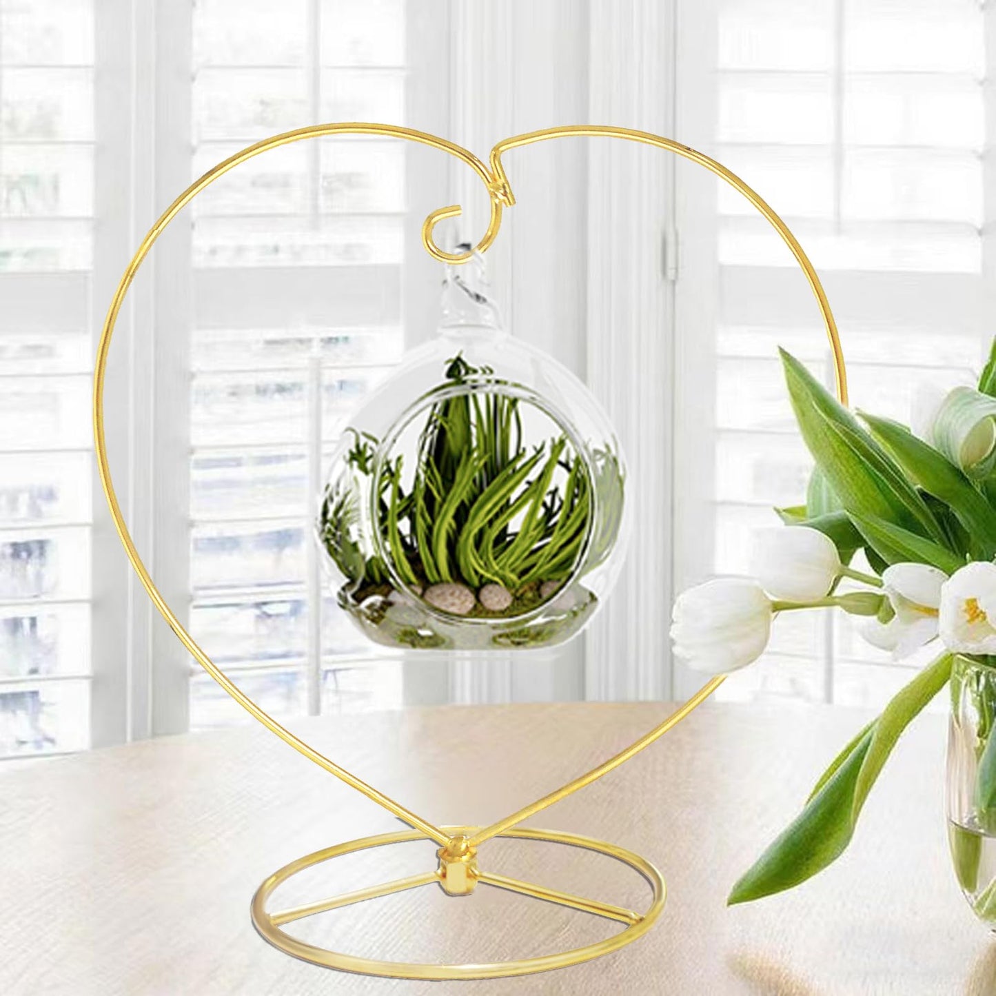 Fosinz 9 Inch Gold Ornament Display Stand, Metal Ornament Hanger Stand for Hanging Glass Globe, Air Plant Terrarium, Witch Ball, Christmas Ornament and Home Wedding Decoration (Gold)