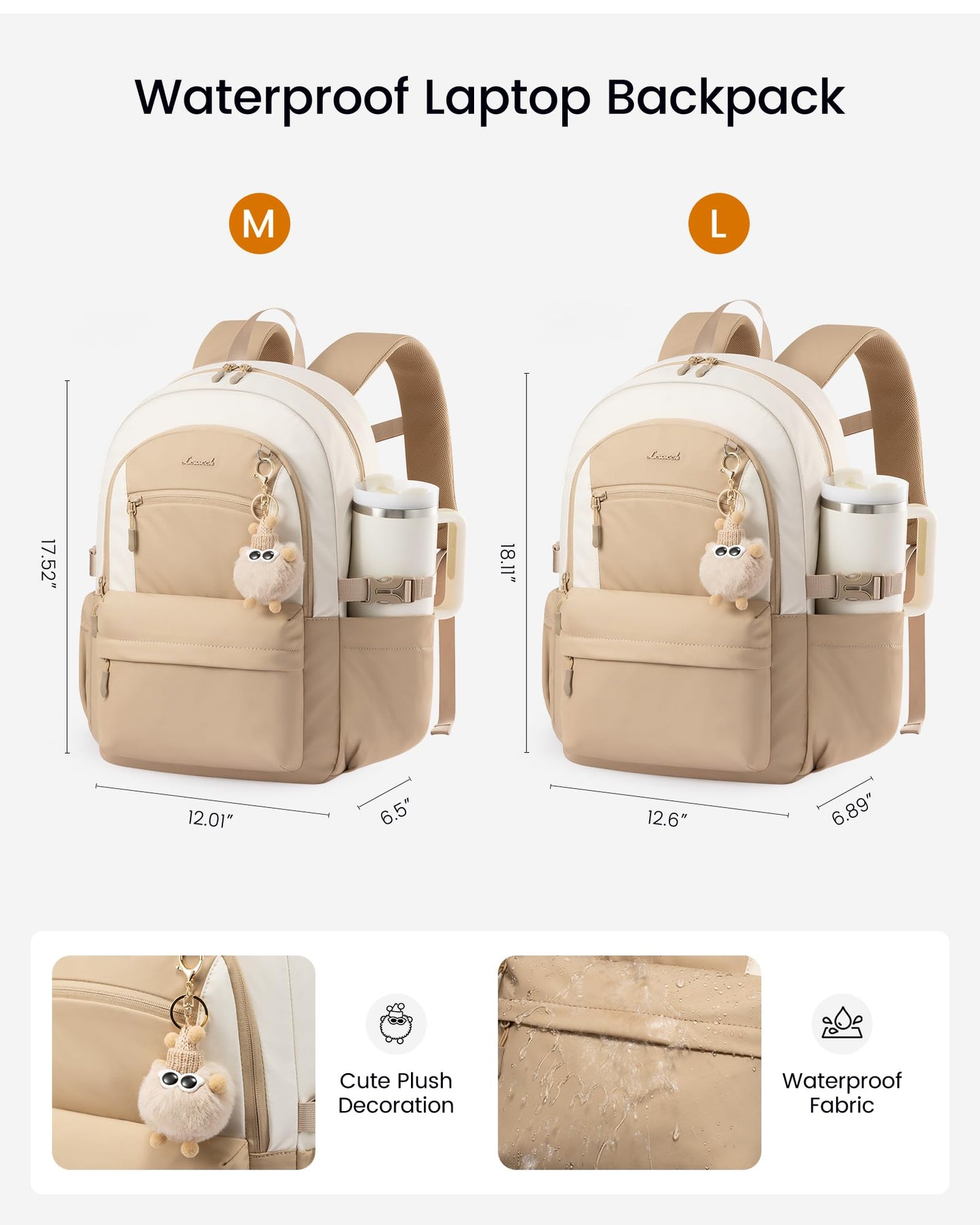 LOVEVOOK School Backpack for Teen Girls & Women, 35L Large Laptop Backpack with 40oz Water Bottle Pocket, Waterproof Cute College Bookbag, Student Backpack for Middle High School Travel Work Khaki