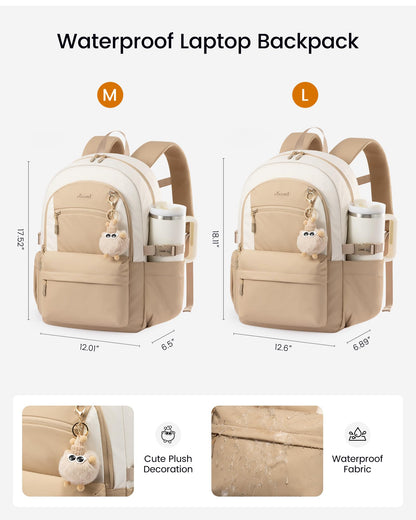 LOVEVOOK School Backpack for Teen Girls & Women, 35L Large Laptop Backpack with 40oz Water Bottle Pocket, Waterproof Cute College Bookbag, Student Backpack for Middle High School Travel Work Khaki