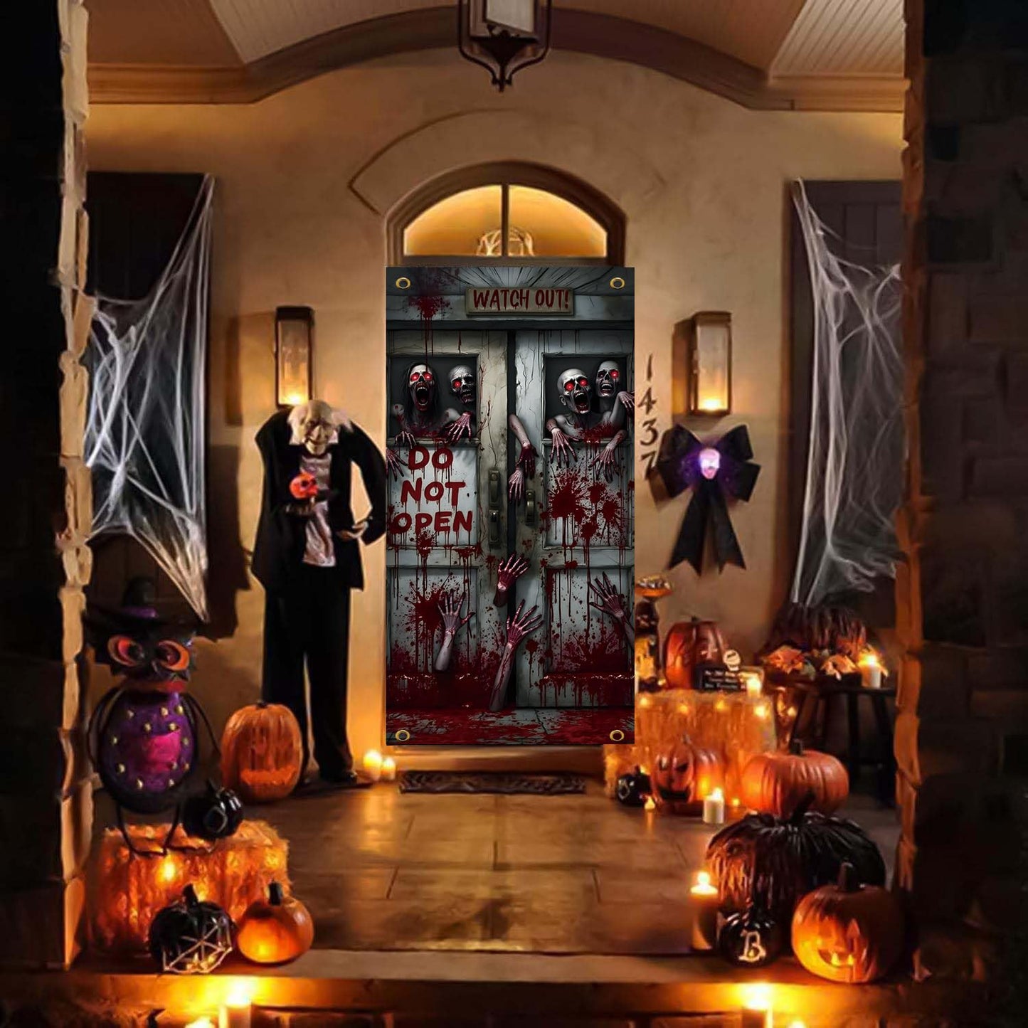 Halloween Terror Theme Door Cover, DO NOT OPEN Theme Door Cover, Scary Bloody Door Banner for Halloween Spooky Party Decorations, 71x35 Inch (NOT OPEN A)