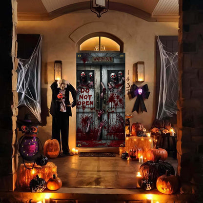 Halloween Terror Theme Door Cover, DO NOT OPEN Theme Door Cover, Scary Bloody Door Banner for Halloween Spooky Party Decorations, 71x35 Inch (NOT OPEN A)