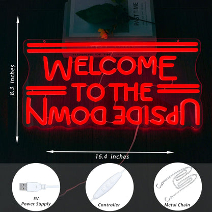 BMLOPZ Welcome To The Upside Down Neon Sign Dimmable Neon Lights for Wall Décor USB Powered LED sign for Bedroom Game Room Man Cave Great Gift for Birthday christmas etc;(16.4 * 8.3 inches)